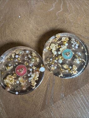 Handmade Clear Resin coasters (2) with Gold and Pink Accents